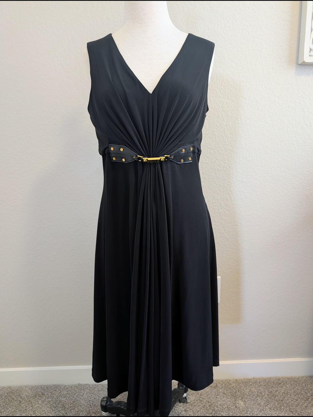 Calvin Klein Black Midi Dress with Gold Accent